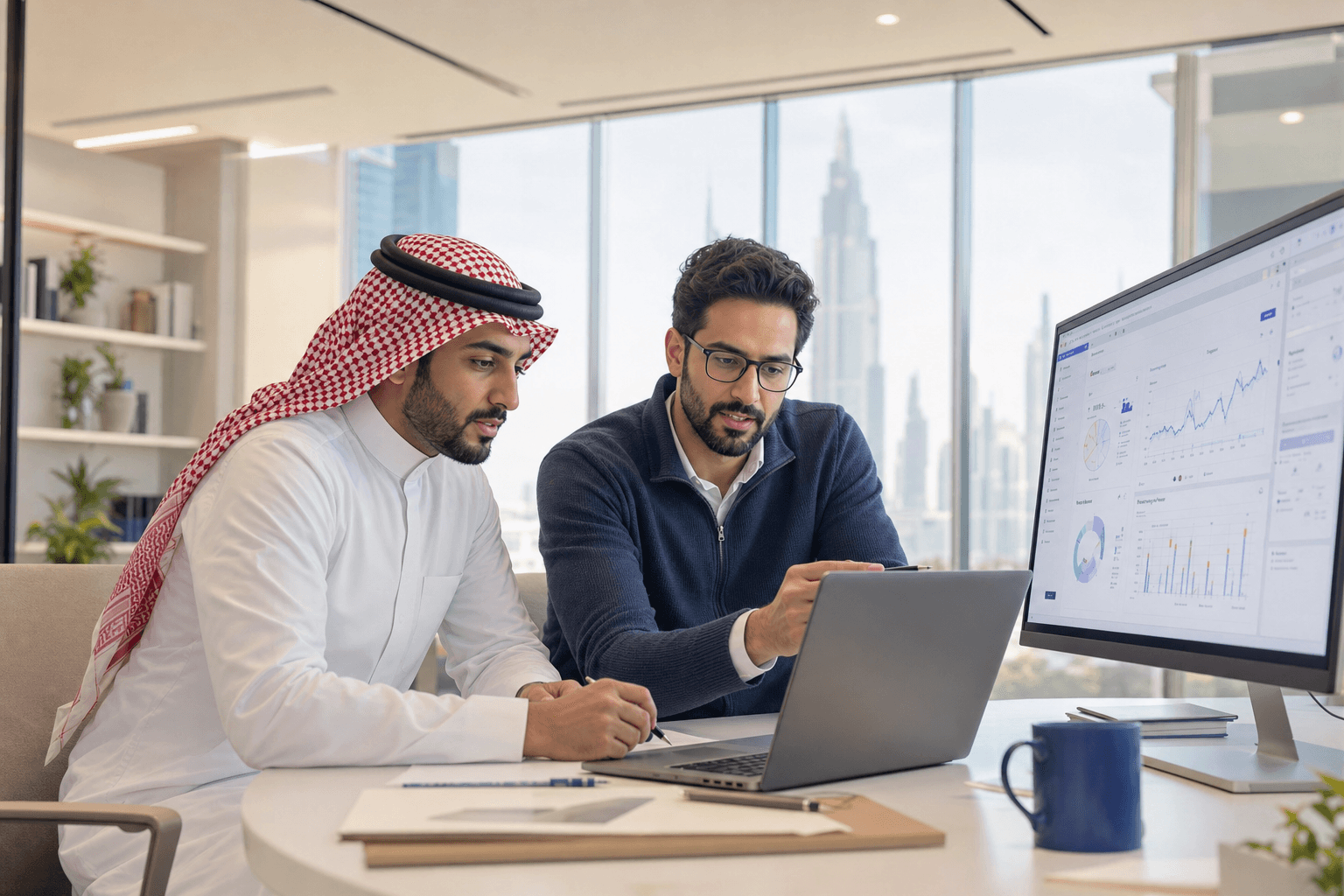 A founder and product engineer reviewing an AI software platform